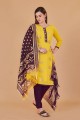 Jacquard Printed Yellow Salwar Kameez with Dupatta