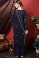 Thread Cotton Palazzo Suit in Navy blue with Dupatta