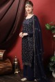 Thread Cotton Palazzo Suit in Navy blue with Dupatta