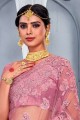 Dusty pink Net Party Wear Saree with Zari,stone,embroidered