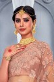 Party Wear Saree in Dusty peach Net with Zari,stone,embroidered