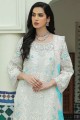 Embroidered Georgette Eid palazzo Suit in White with Dupatta