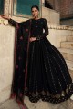 Embroidered Georgette Black Gown Dress with Dupatta