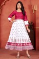 Printed Rayon Gown Dress in Pink with Dupatta
