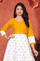 Yellow Rayon Printed Gown Dress with Dupatta