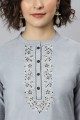 Grey Embroidered Straight Kurti in Silk