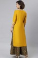 Silk Straight Kurti in Mustard with Embroidered