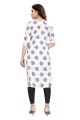 White Straight Kurti in Crepe with Printed