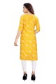Crepe Straight Kurti in Yellow with Printed