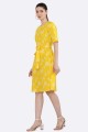 Printed Crepe Indo Western in Yellow