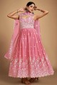 Georgette Pakistani Suit in Baby pink with Thread