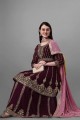 Wine  Lehenga Suit in Georgette with Embroidered