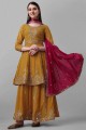 Embroidered Georgette Yellow Lehenga Suit with Dupatta