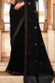 Black Saree in Chinon chiffon with Thread