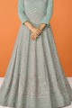 Embroidered Georgette Sky  Anarkali Suit with Dupatta