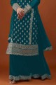 Embroidered Sharara Suit in Aqua blue Georgette