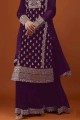 Embroidered Georgette Sharara Suit in Purple