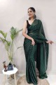 Dark green Printed Saree in Silk
