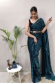 Teal blue Saree in Silk with Printed
