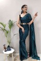 Teal blue Saree in Silk with Printed