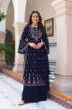 Blue Georgette Sharara Suit with Embroidered