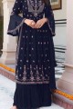 Blue Georgette Sharara Suit with Embroidered