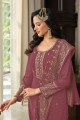 Embroidered Pakistani Suit in Mauve Georgette