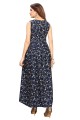 Crepe Gown Dress with Printed in Navy blue