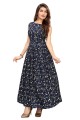 Crepe Gown Dress with Printed in Navy blue