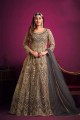 Anarkali Suit in Grey Net with Printed
