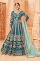 teal Blue Art silk Anarkali Suit with Printed