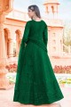 Net Anarkali Suit in Green with Printed