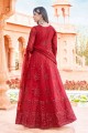 Net Anarkali Suit with Printed in Red