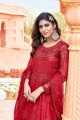 Net Anarkali Suit with Printed in Red