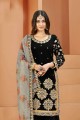 Black Art silk Patiala Suit with Embroidered