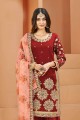 Red Embroidered Art silk Patiala Suit