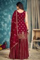 Sequins Sharara Suit in Red Georgette