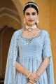 Embroidered Georgette Anarkali Suit in Sky with Dupatta