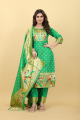 lime Green Silk Salwar Kameez with Printed
