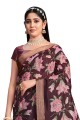 Maroon Saree with Embroidered,printed Tussar silk