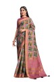 Tussar silk Pink Saree in Embroidered,printed