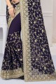 Embroidered Georgette Purple Party Wear Saree with Blouse