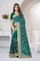 Embroidered Party Wear Saree in Rama Georgette