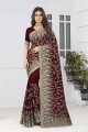 Georgette Party Wear Saree in Maroon with Embroidered