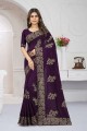 Embroidered Purple Silk  Saree with Blouse