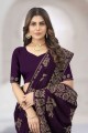 Embroidered Purple Silk  Saree with Blouse