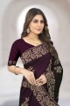 Silk Saree in Wine with Embroidered