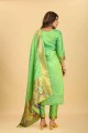 Printed Silk Sharara Suit in Green with Dupatta