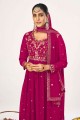 Embroidered Georgette Eid Palazzo Suit in Magenta with Dupatta