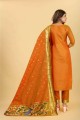 Orange Printed Salwar Kameez in Silk